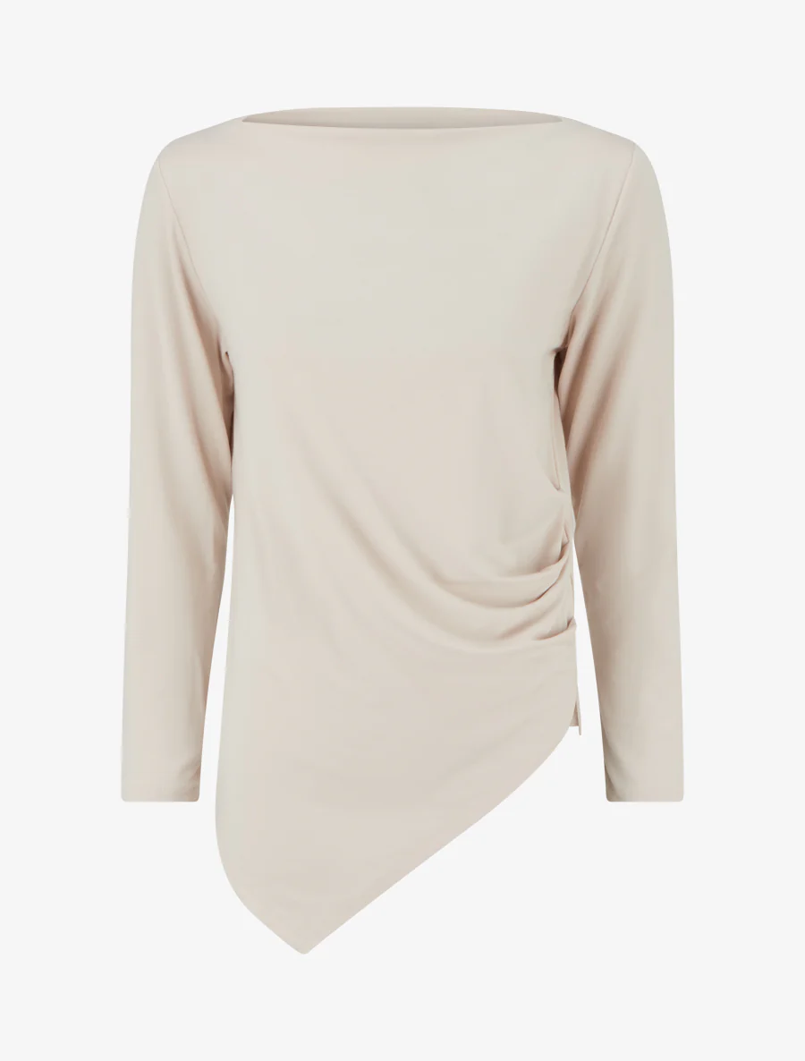 Top uni asymétrique à col rond - Beige
