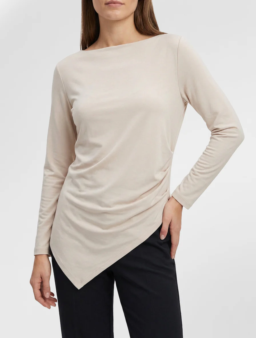 Top uni asymétrique à col rond - Beige - Image 4