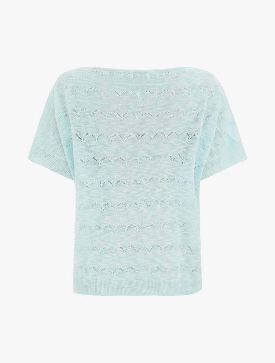 Top uni en maille ajourée à manches courtes - Turquoise - Image 2
