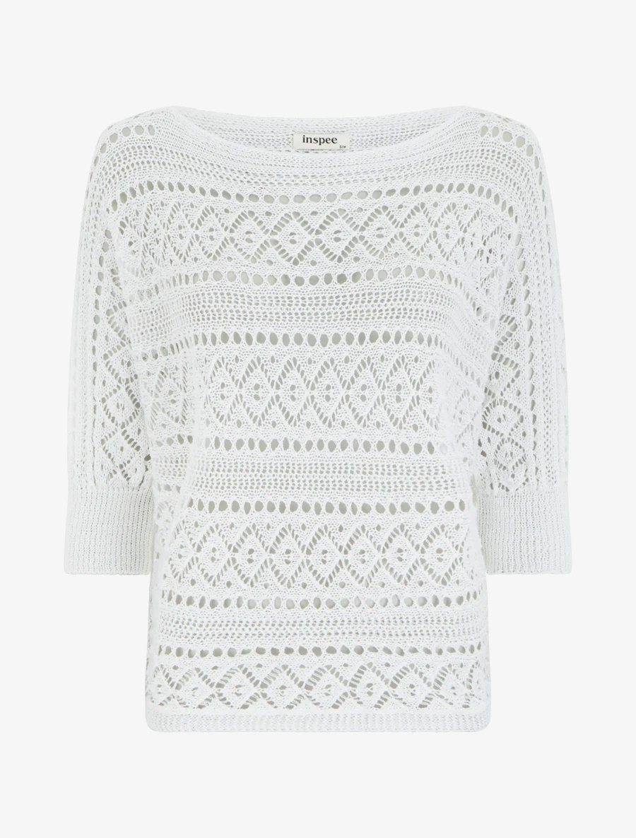 Top uni en maille ajourée - Blanc