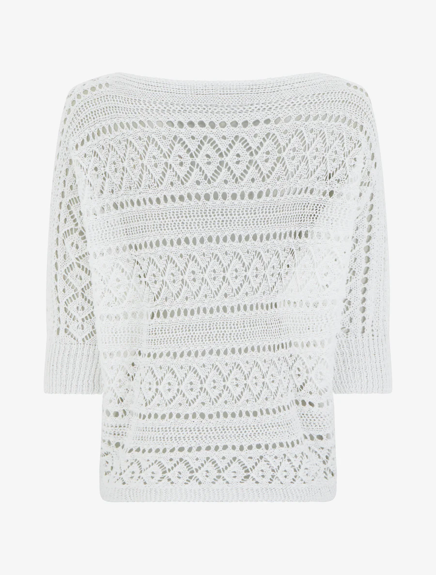 Top uni en maille ajourée - Blanc - Image 2