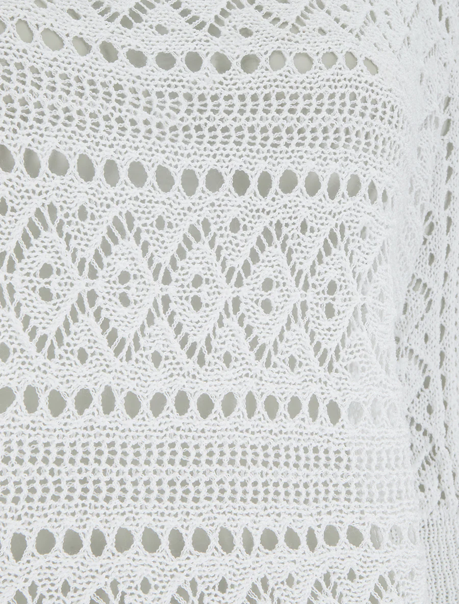 Top uni en maille ajourée - Blanc - Image 3