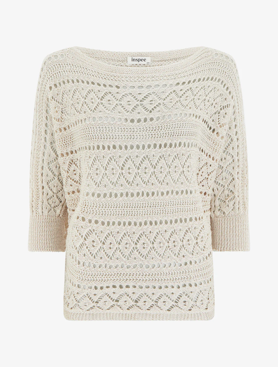 Top uni en maille ajourée - Beige