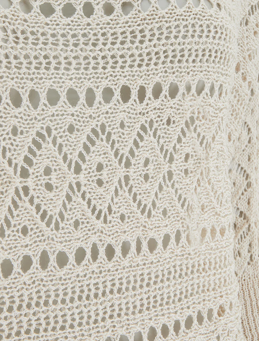 Top uni en maille ajourée - Beige - Image 3