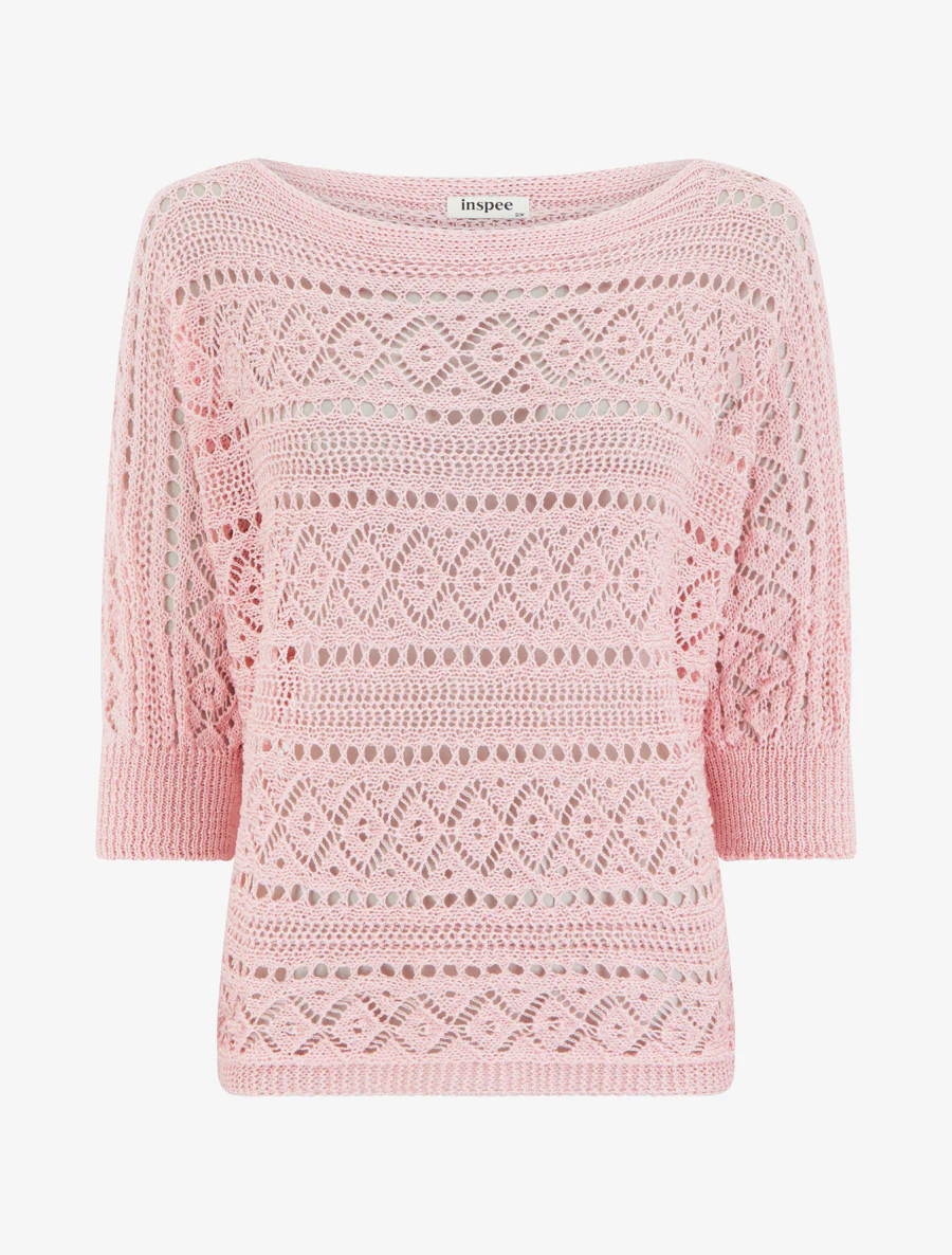Top uni en maille ajourée - Rose