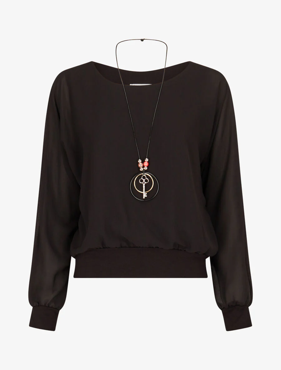 Top uni en voile - Noir