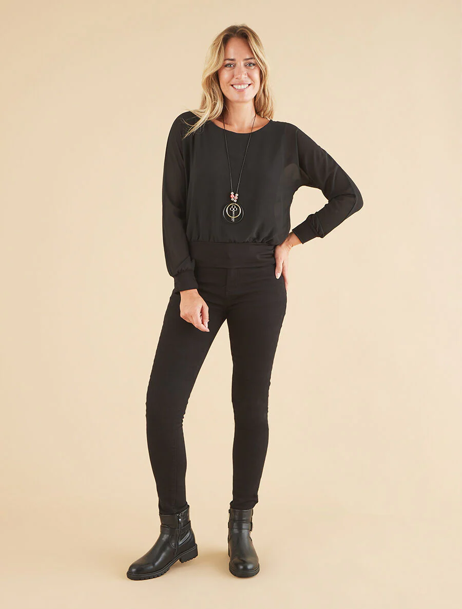 Top uni en voile - Noir - Image 4