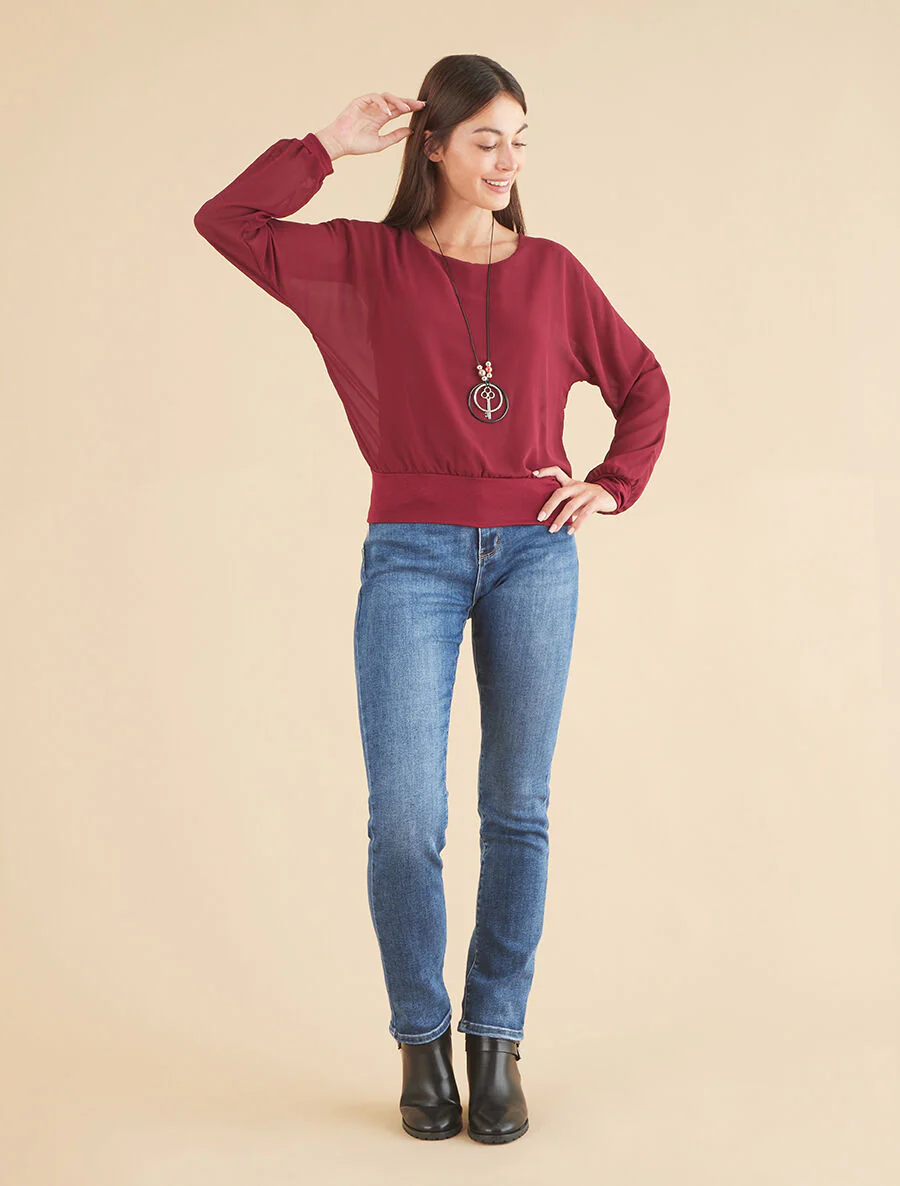 Top uni en voile - Lie de vin - Image 4