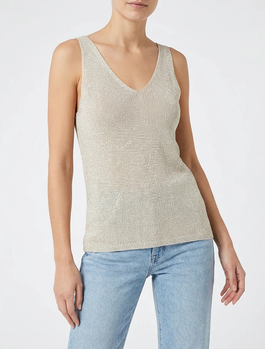 Top uni irisé en maille - Beige - Image 4