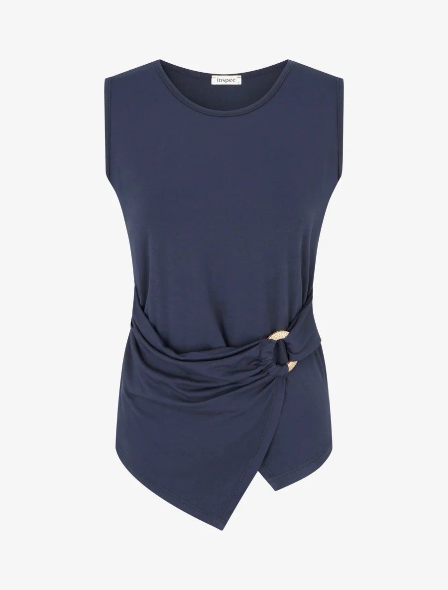 Top uni sans manches à anneau - Marine