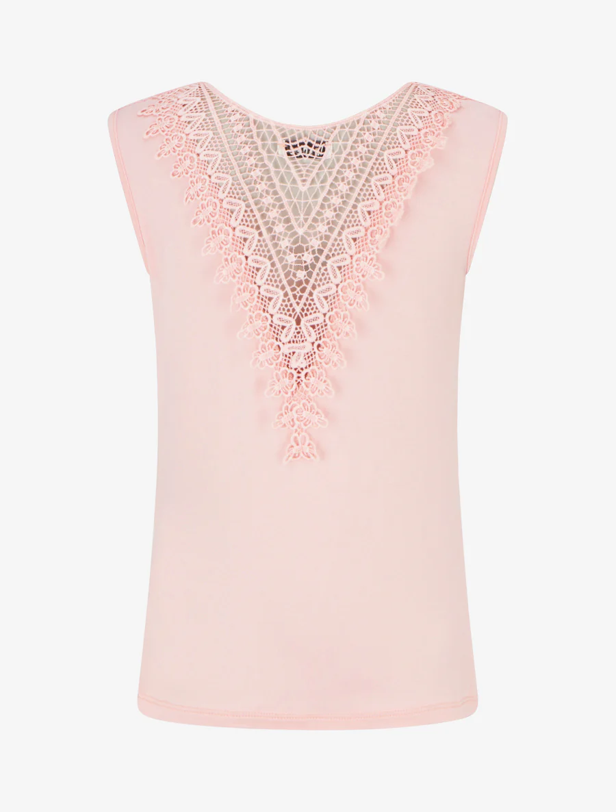 Top uni sans manches à broderie au dos - Rose - Image 2