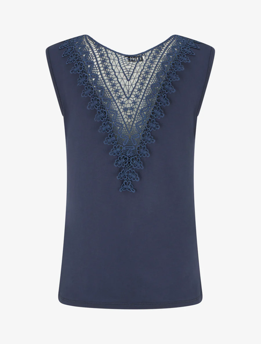 Top uni sans manches à broderie au dos - Marine - Image 2