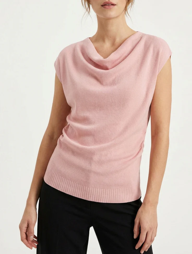 Top uni sans manches à col bénitier - Rose - Image 4