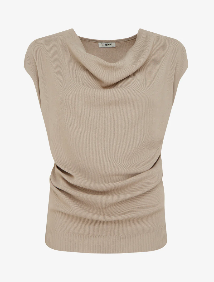 Top uni sans manches à col bénitier - Taupe