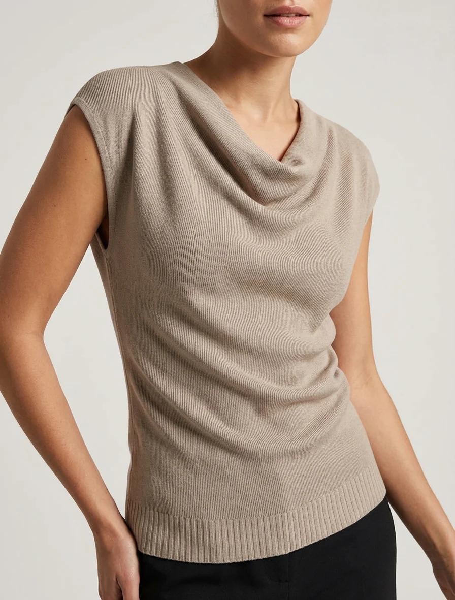 Top uni sans manches à col bénitier - Taupe - Image 4
