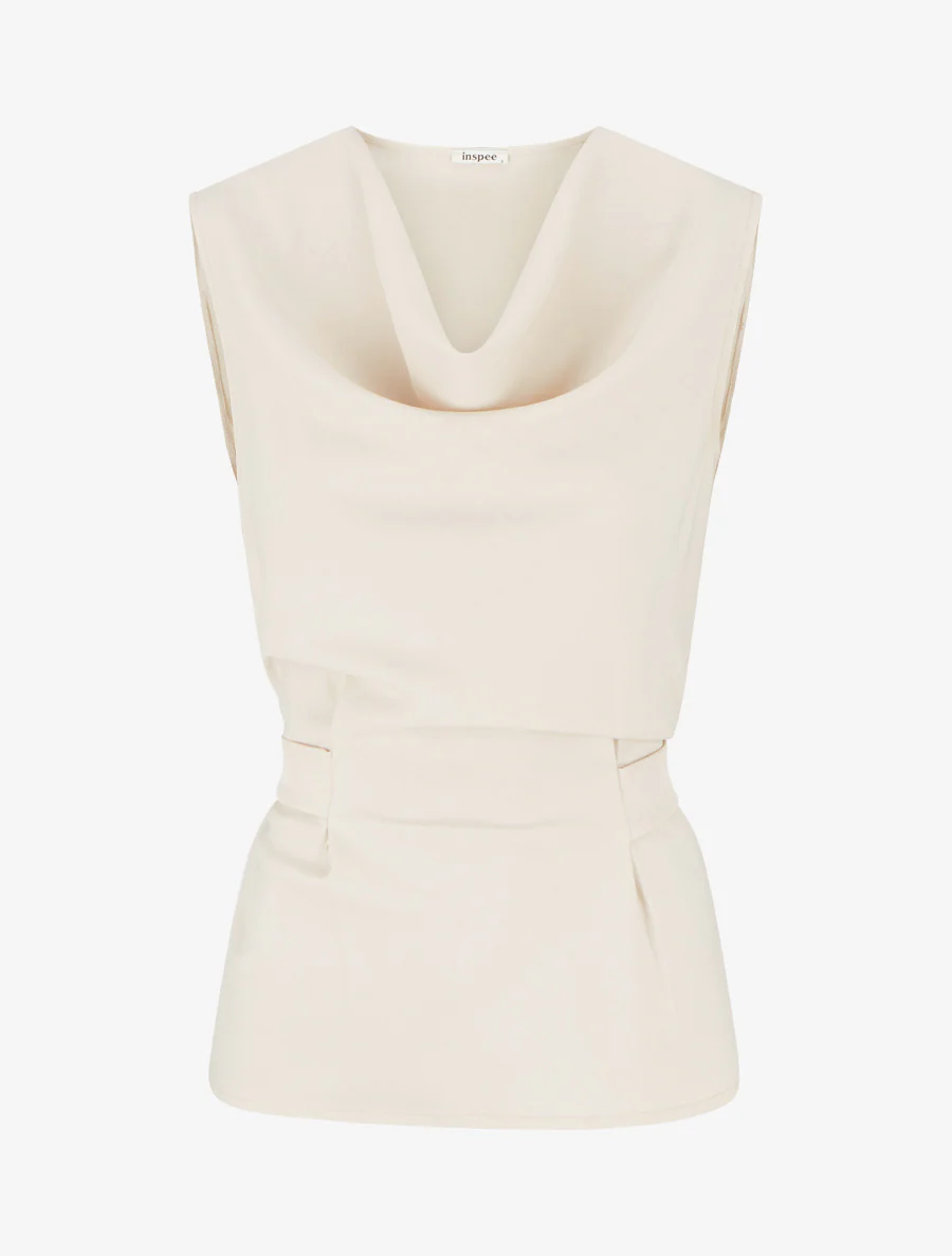 Top uni sans manches à col bénitier - Beige
