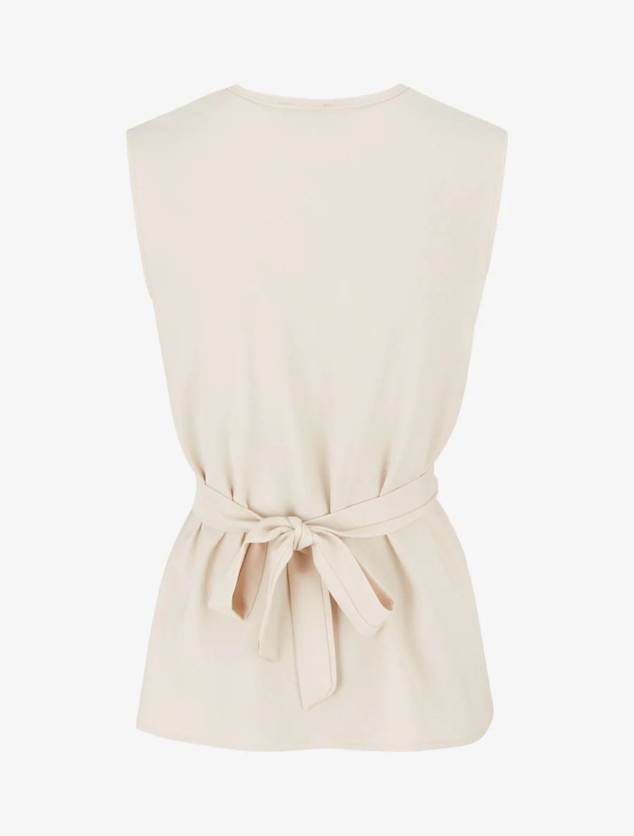 Top uni sans manches à col bénitier - Beige - Image 2