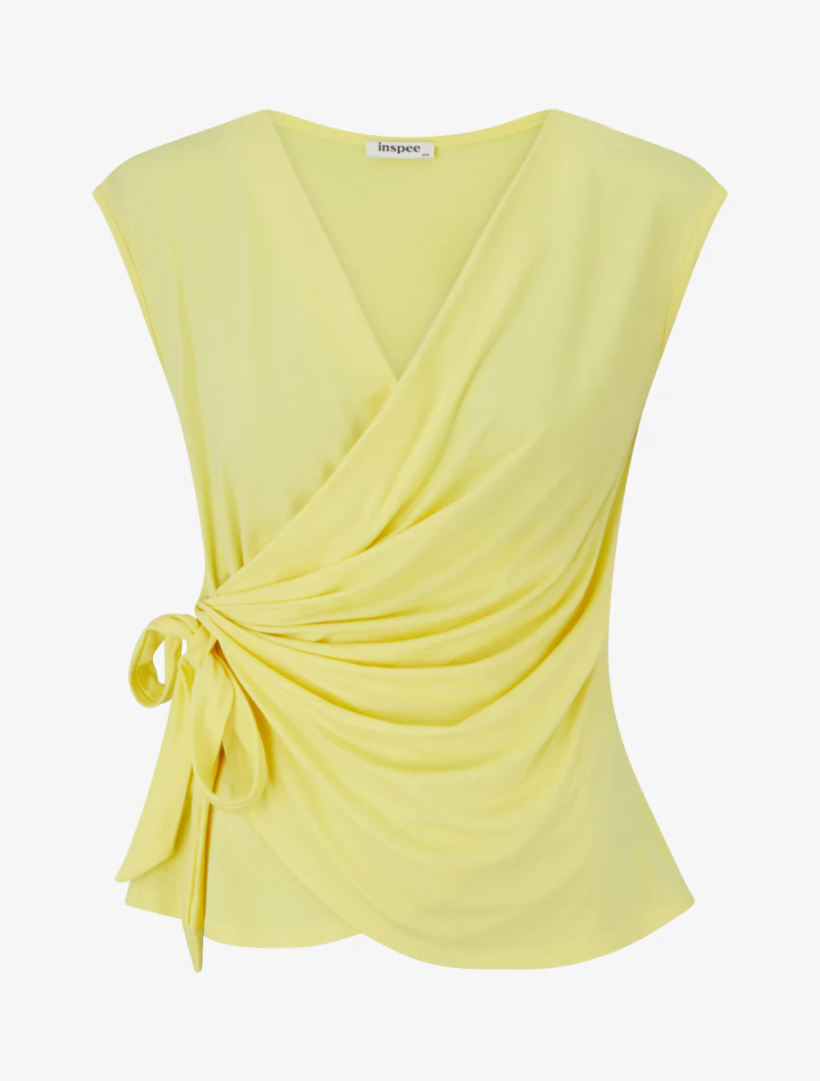 Top uni sans manches à col cache coeur - Jaune