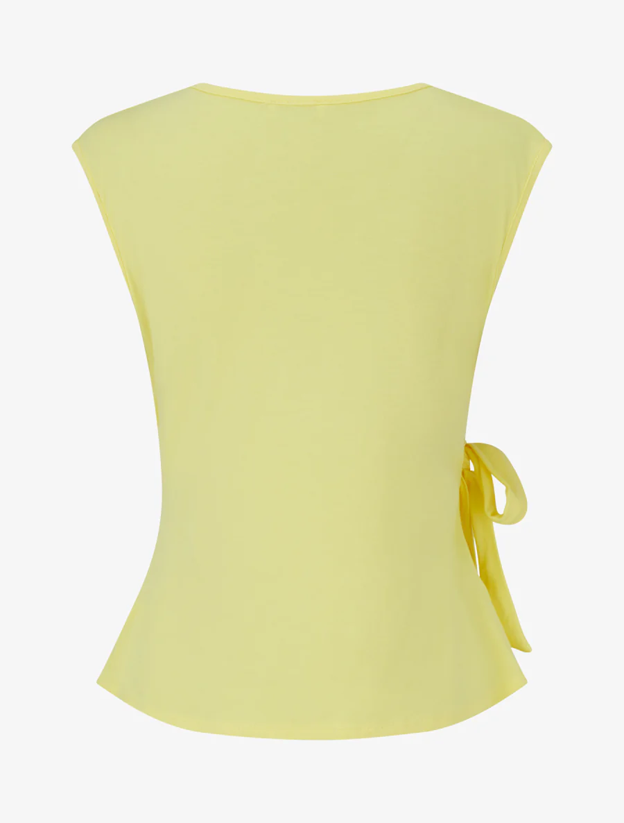 Top uni sans manches à col cache coeur - Jaune - Image 2