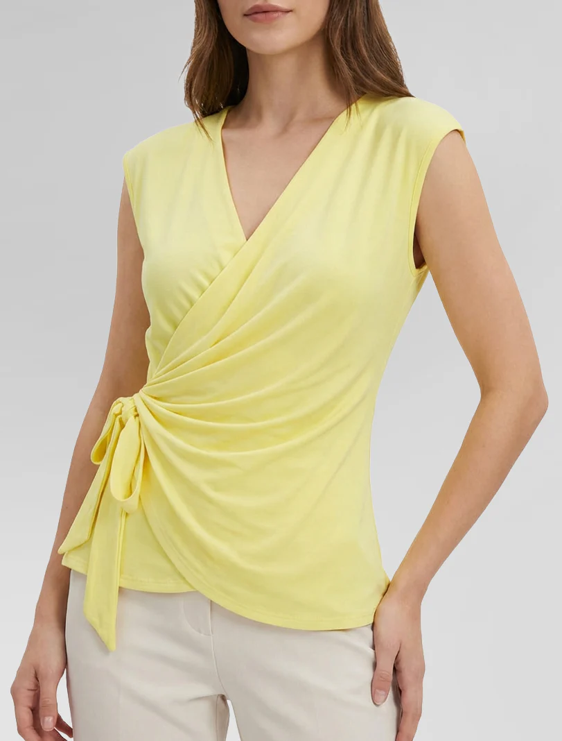 Top uni sans manches à col cache coeur - Jaune - Image 4