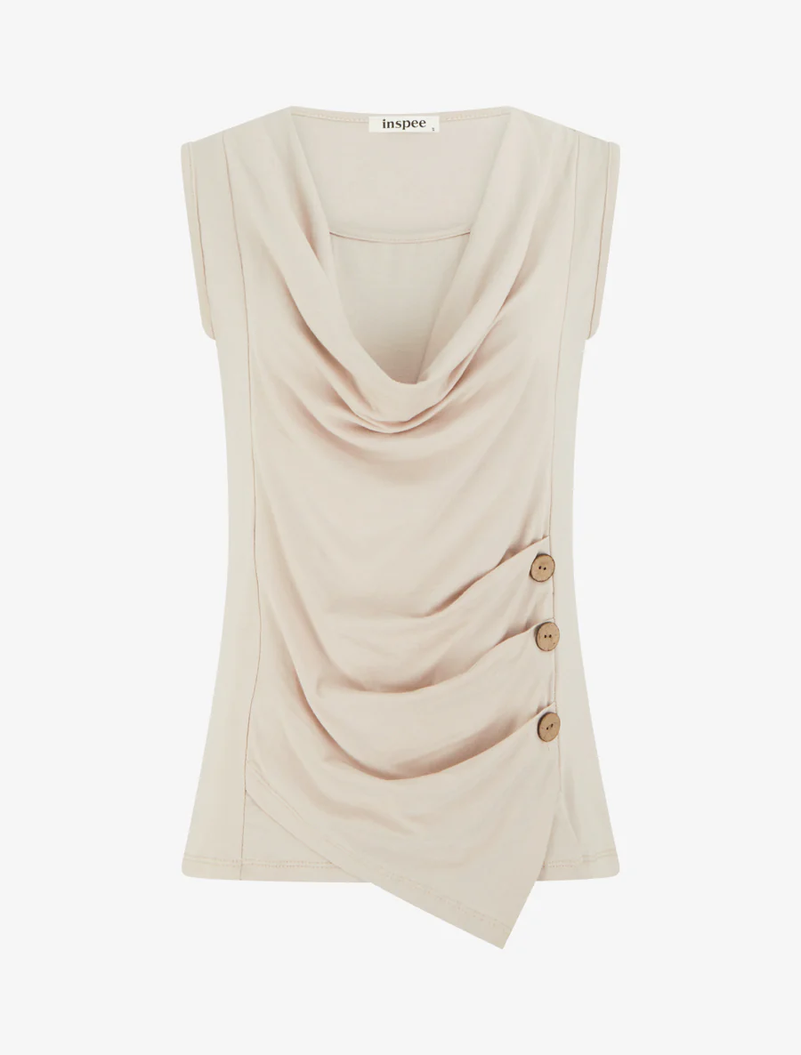 Top uni sans manches à col rond - Beige