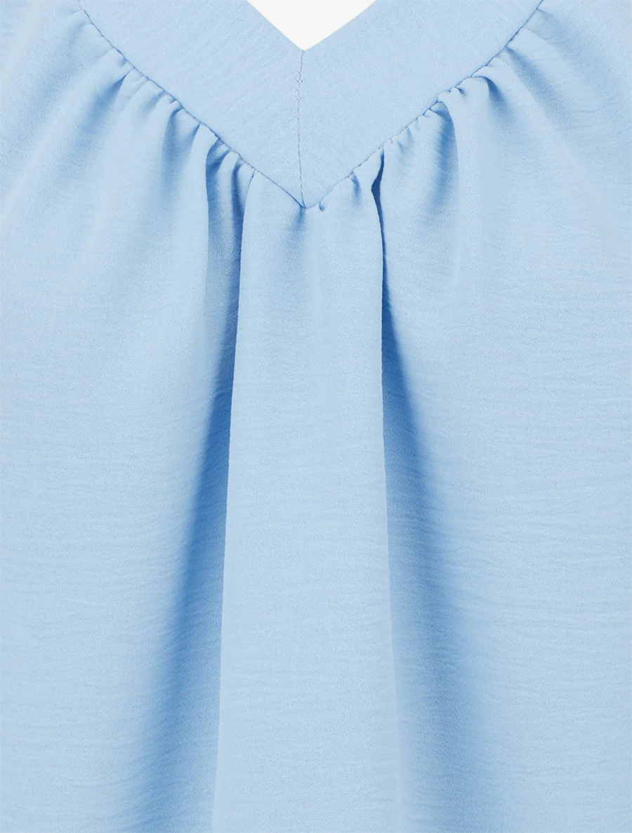 Top uni sans manches à col V - Bleu ciel - Image 3