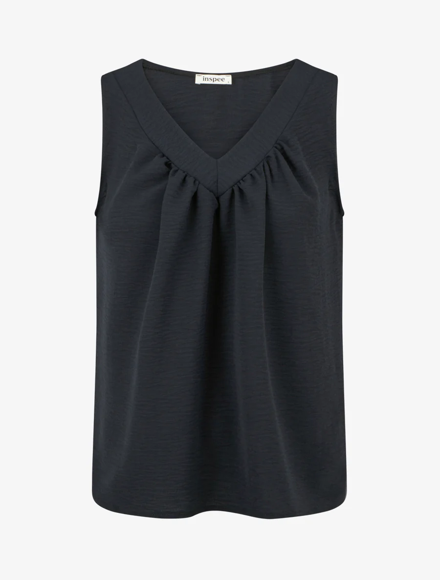 Top uni sans manches à col V - Bleu nuit