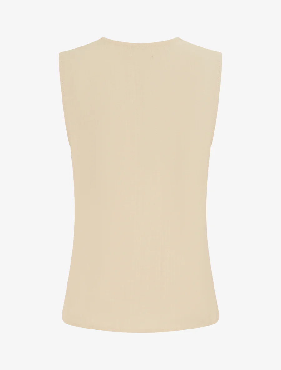 Top uni sans manches à col V stylisé - Beige - Image 2