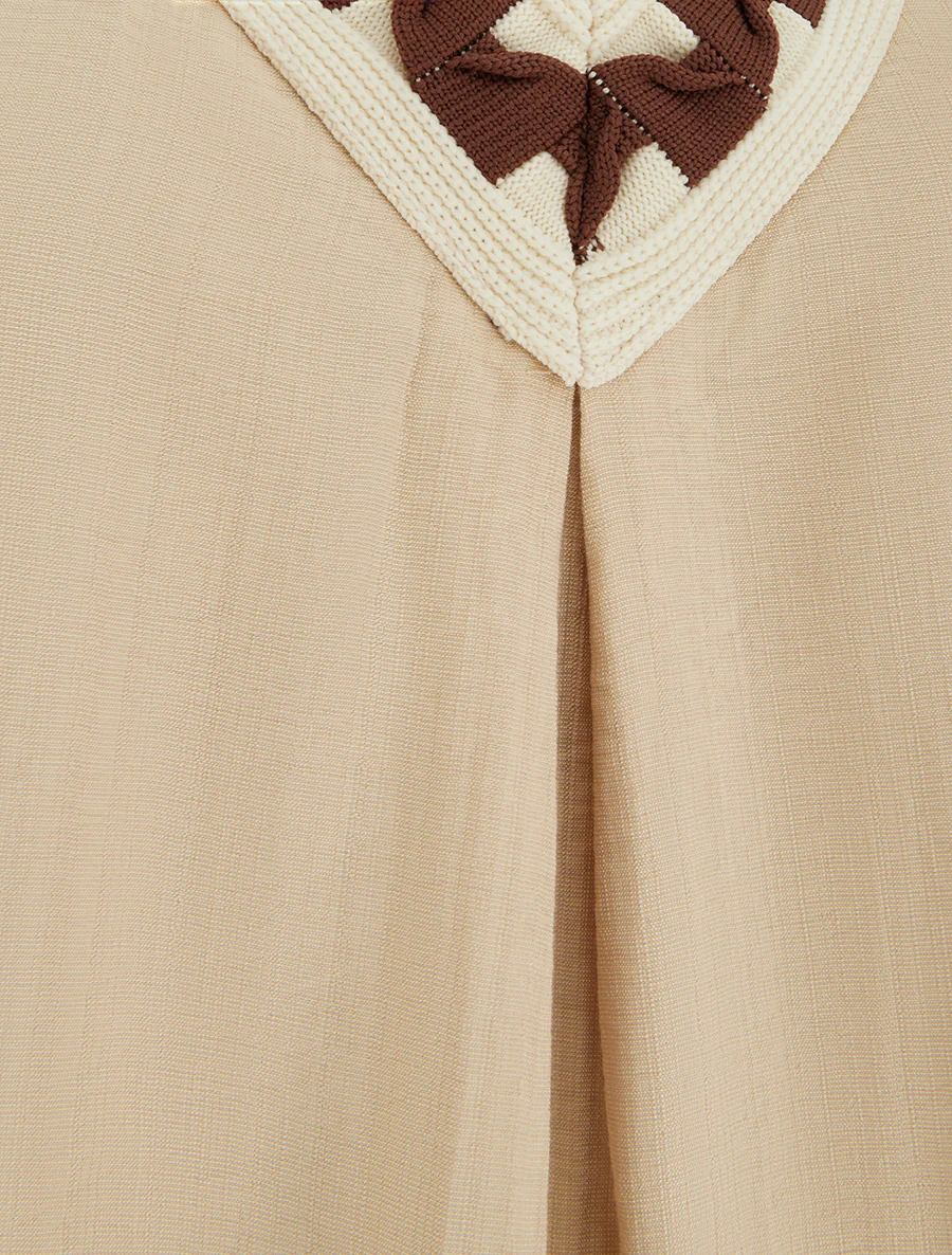 Top uni sans manches à col V stylisé - Beige - Image 3