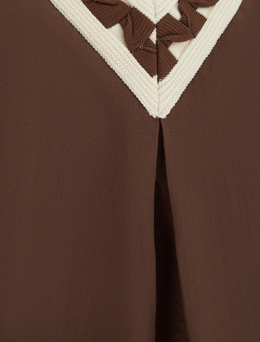 Top uni sans manches à col V stylisé - Marron - Image 3