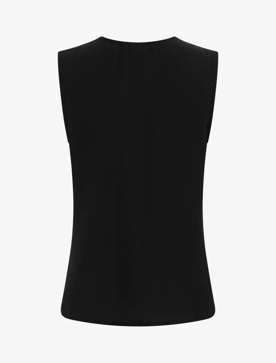 Top uni sans manches à col V stylisé - Noir - Image 2