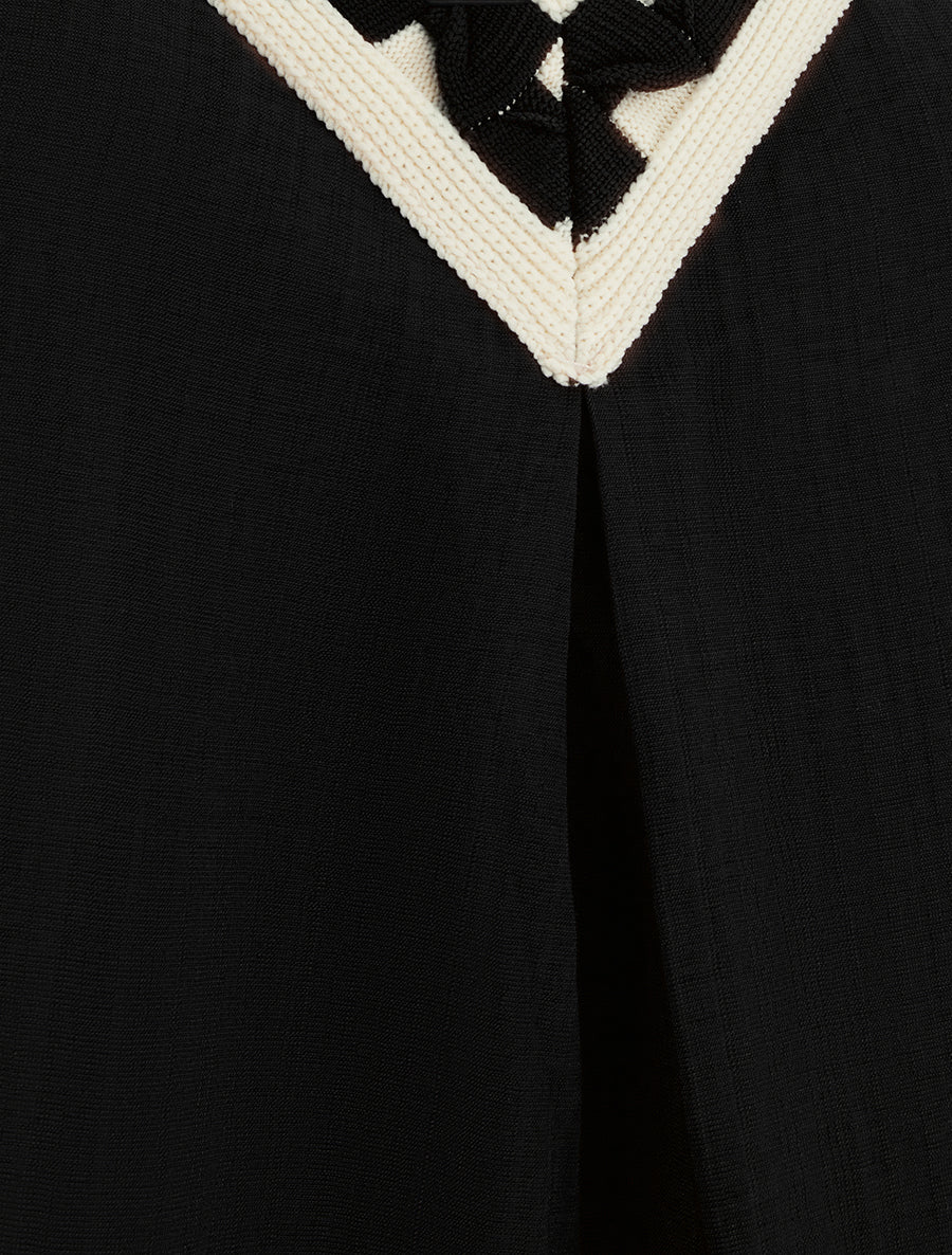 Top uni sans manches à col V stylisé - Noir - Image 3