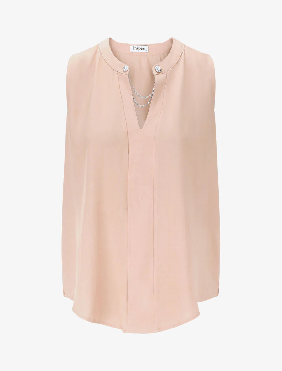 Top uni sans manches à détail stylisé - Rose poudré