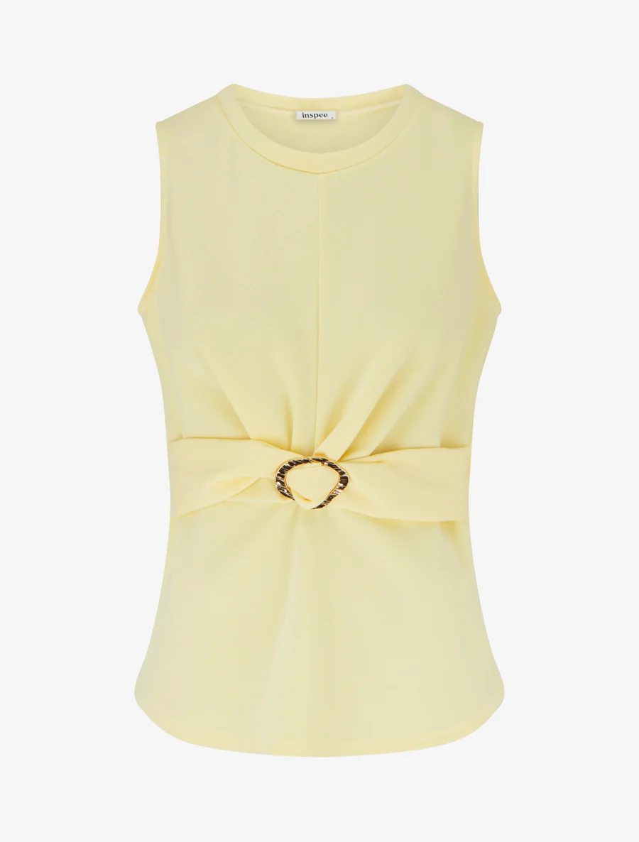 Top uni sans manches à empiècement bijou - Jaune