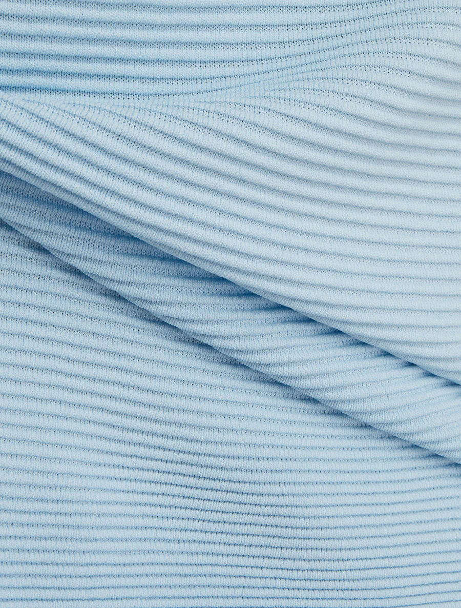 Top uni texturé à col rond - Bleu ciel - Image 3