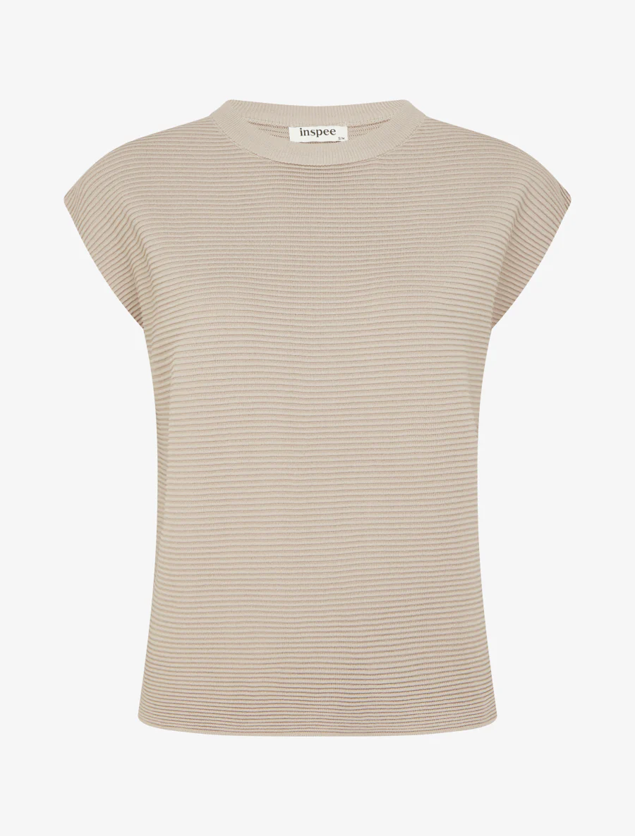 Top uni texturé à col rond - Taupe