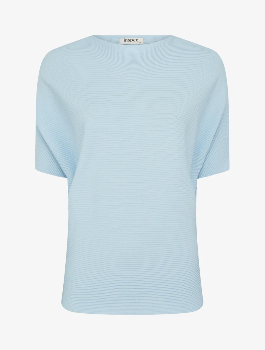 Top uni texturé à manches courtes - Bleu ciel