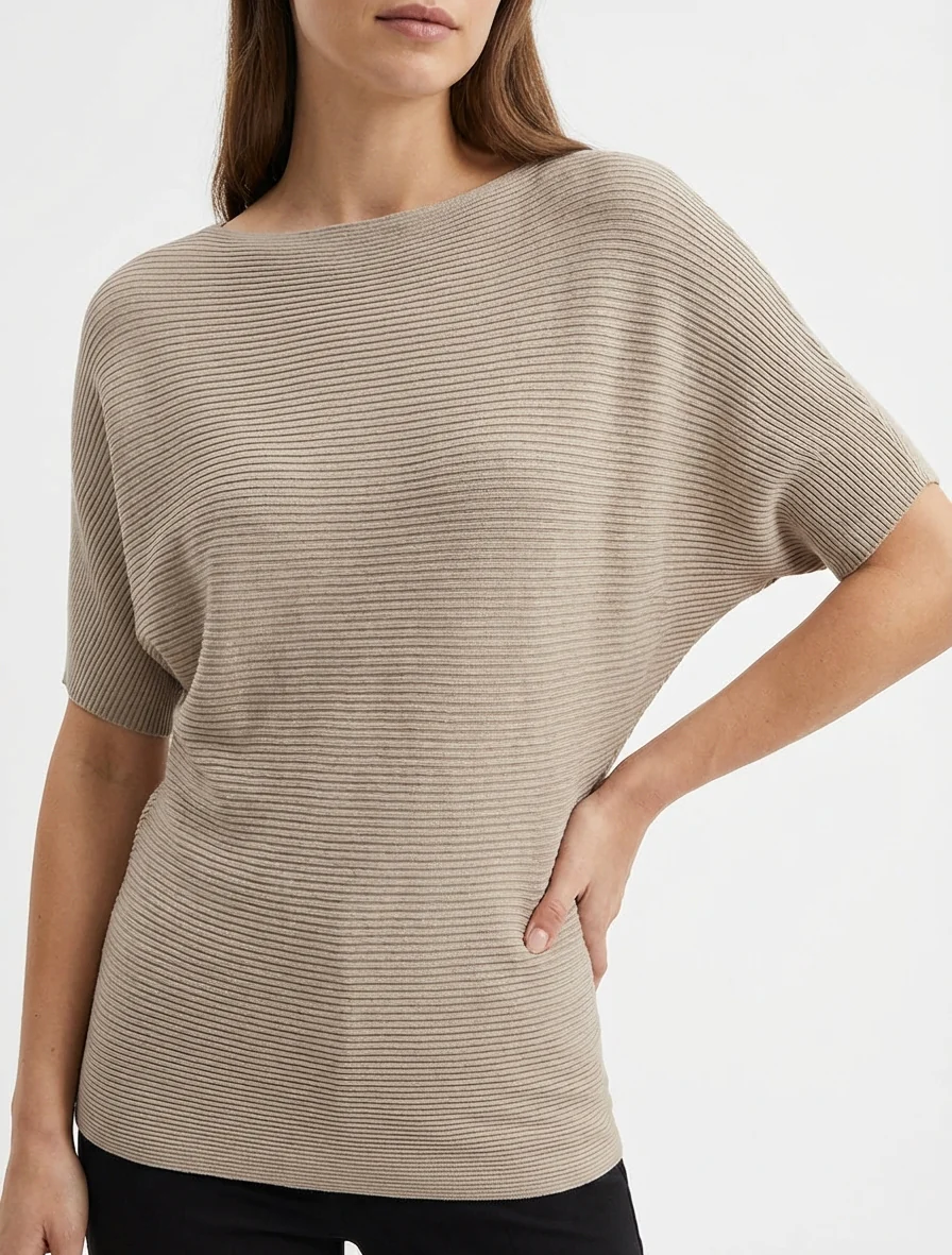 Top uni texturé à manches courtes - Taupe - Image 4