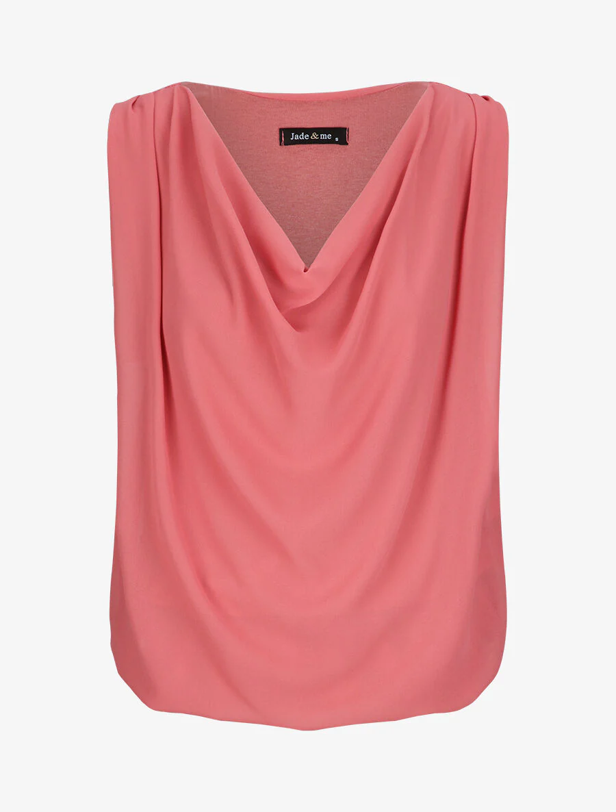 Top voile droit uni et col bénitier - Rose