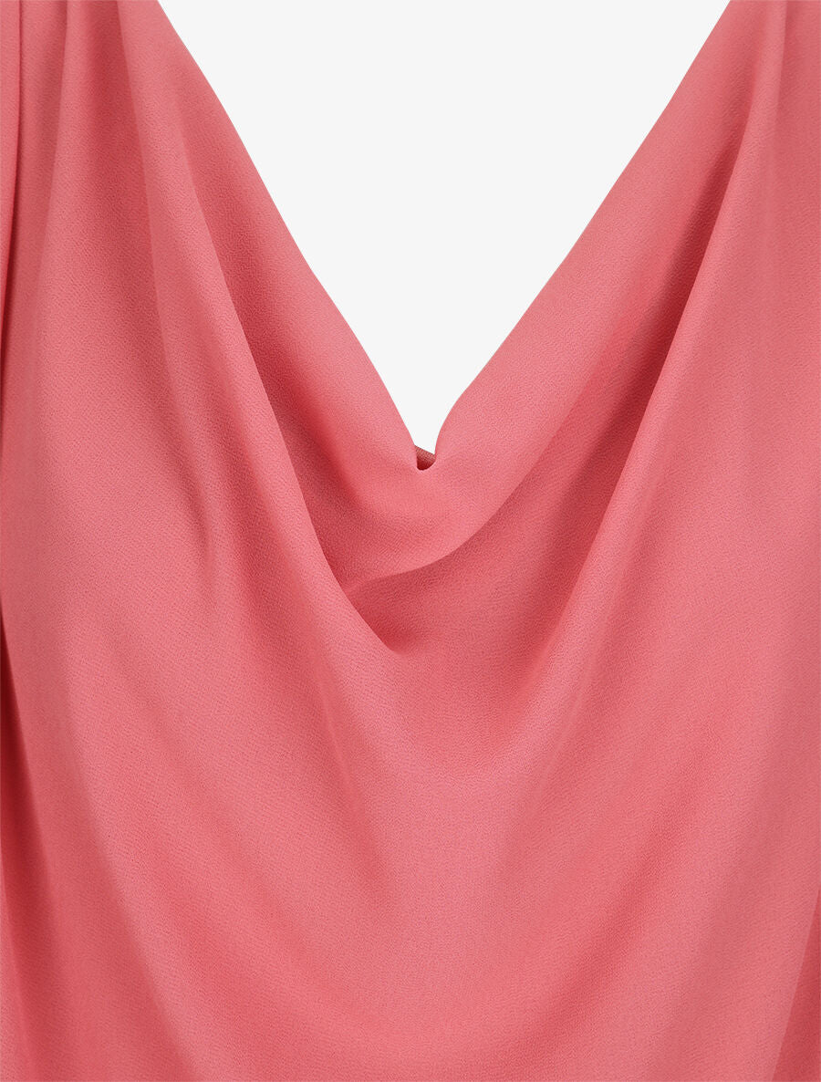 Top voile droit uni et col bénitier - Rose - Image 3
