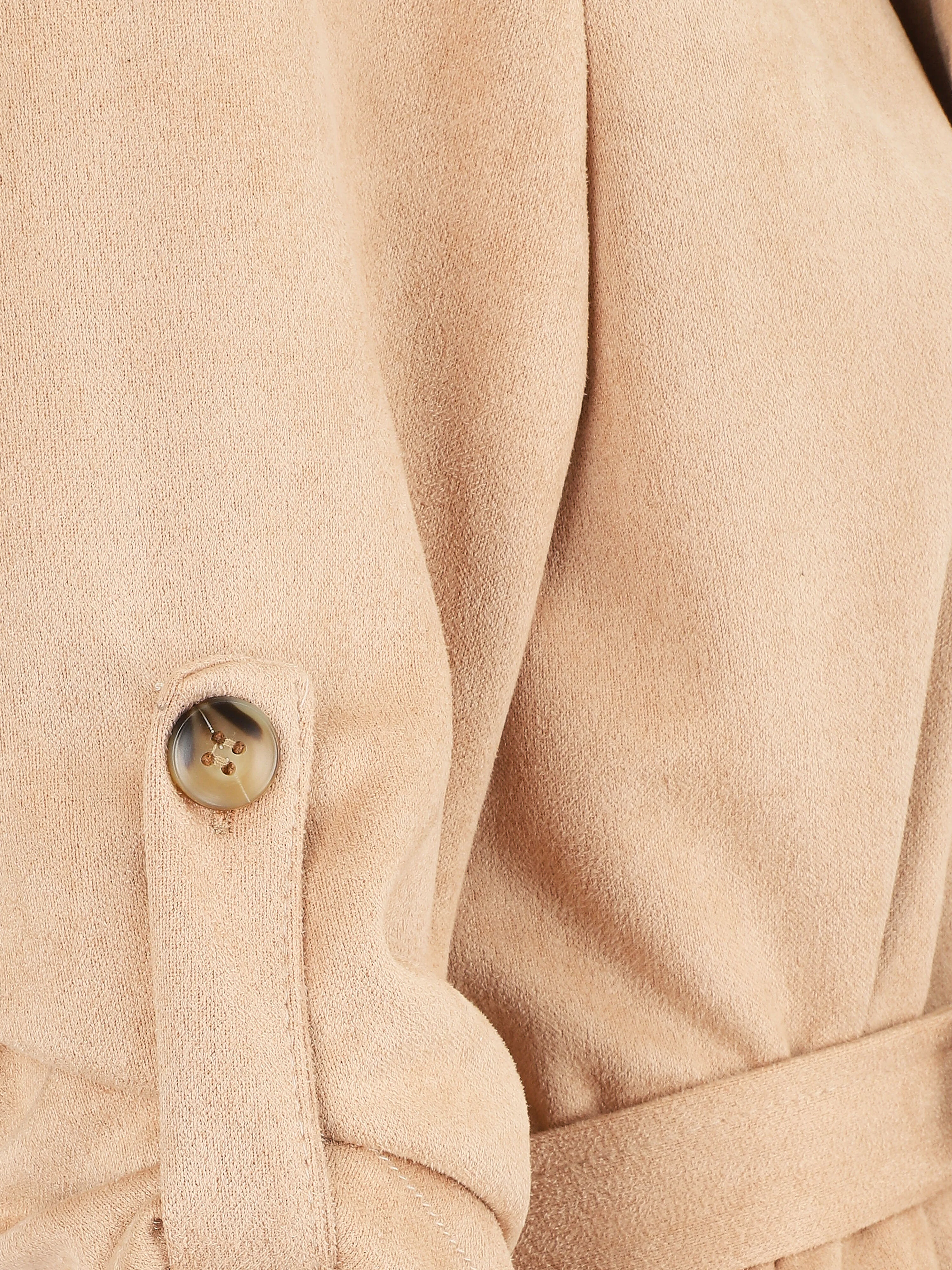 Trench en suédine à manches rabattables - Beige - Image 3
