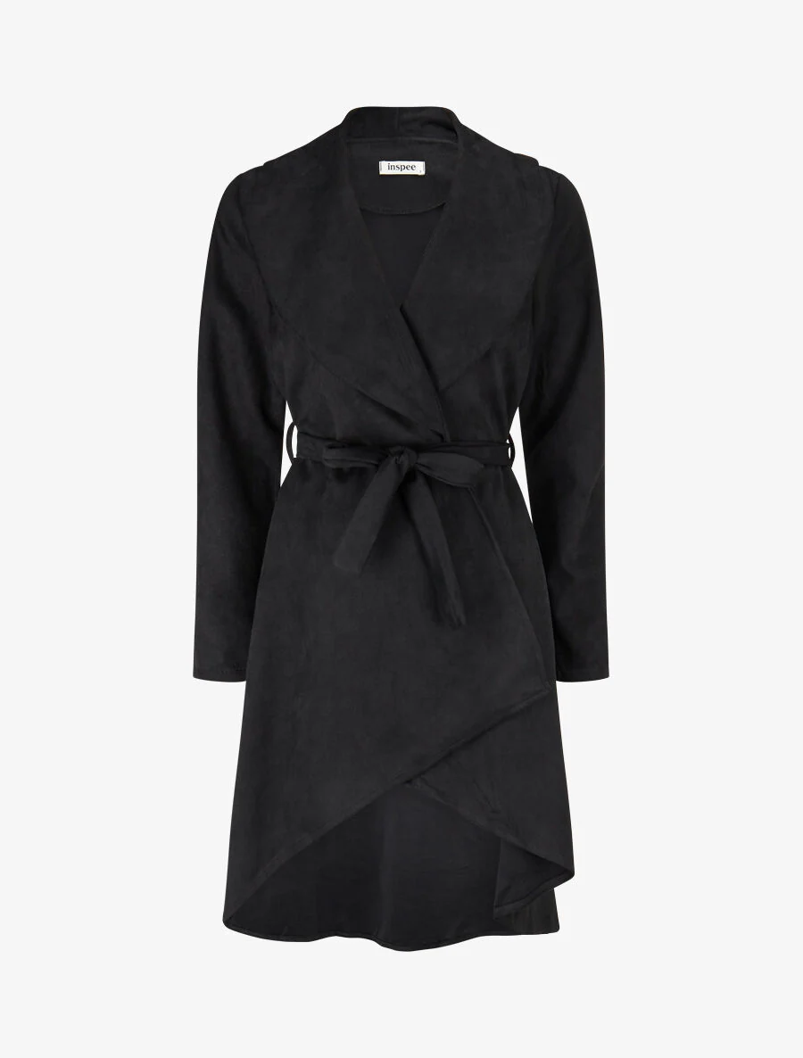 Trench long uni en suédine - Noir
