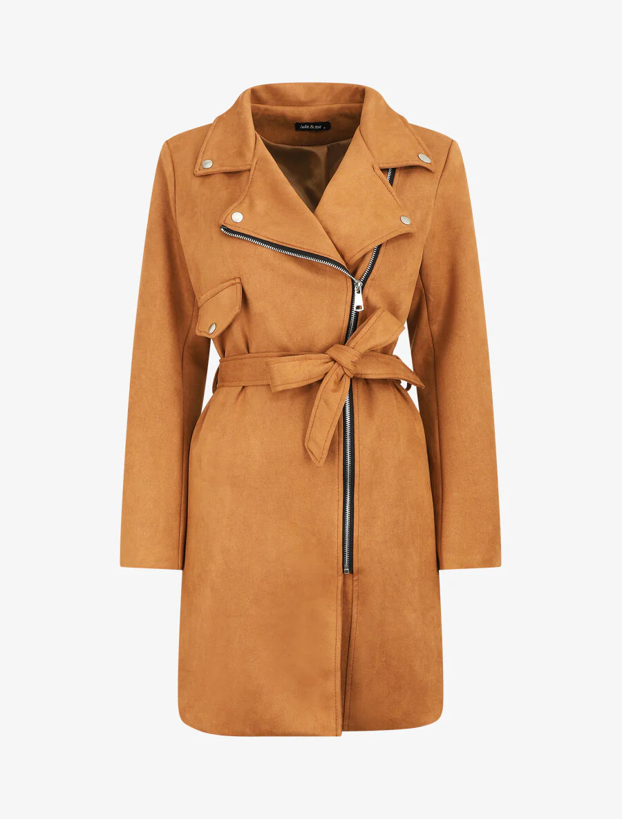 Trench mi-long zippé en suédine - Camel