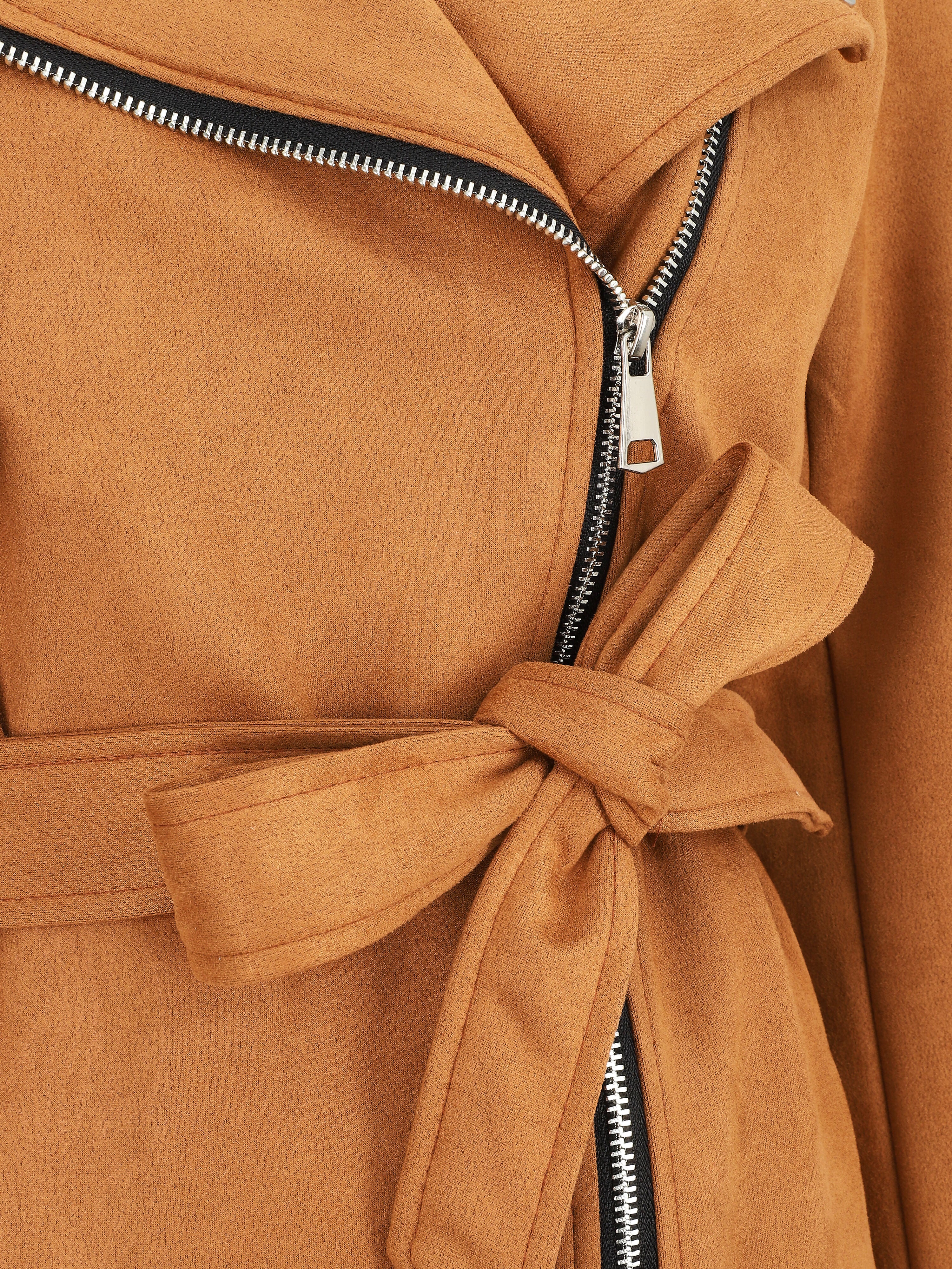 Trench mi-long zippé en suédine - Camel - Image 3