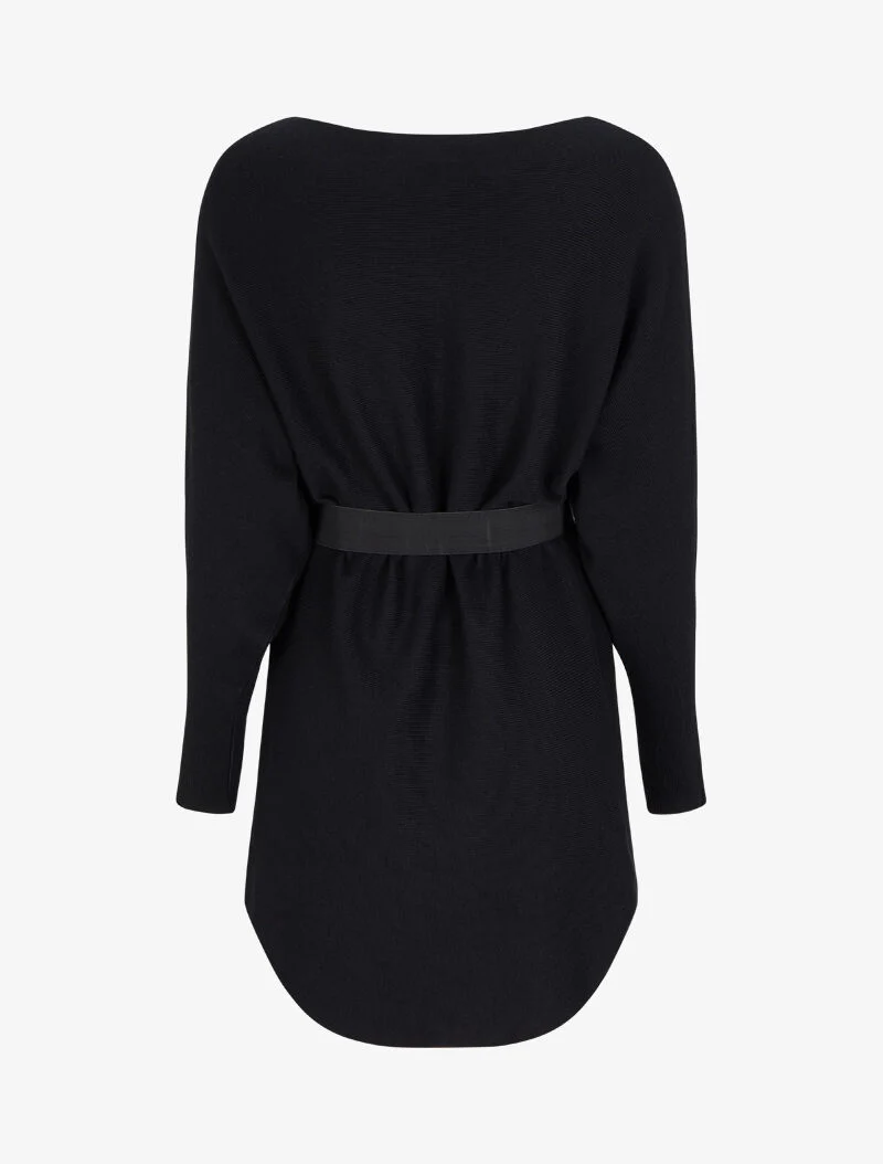 Tunique en maille à manches dolman et col bateau - Noir - Image 2