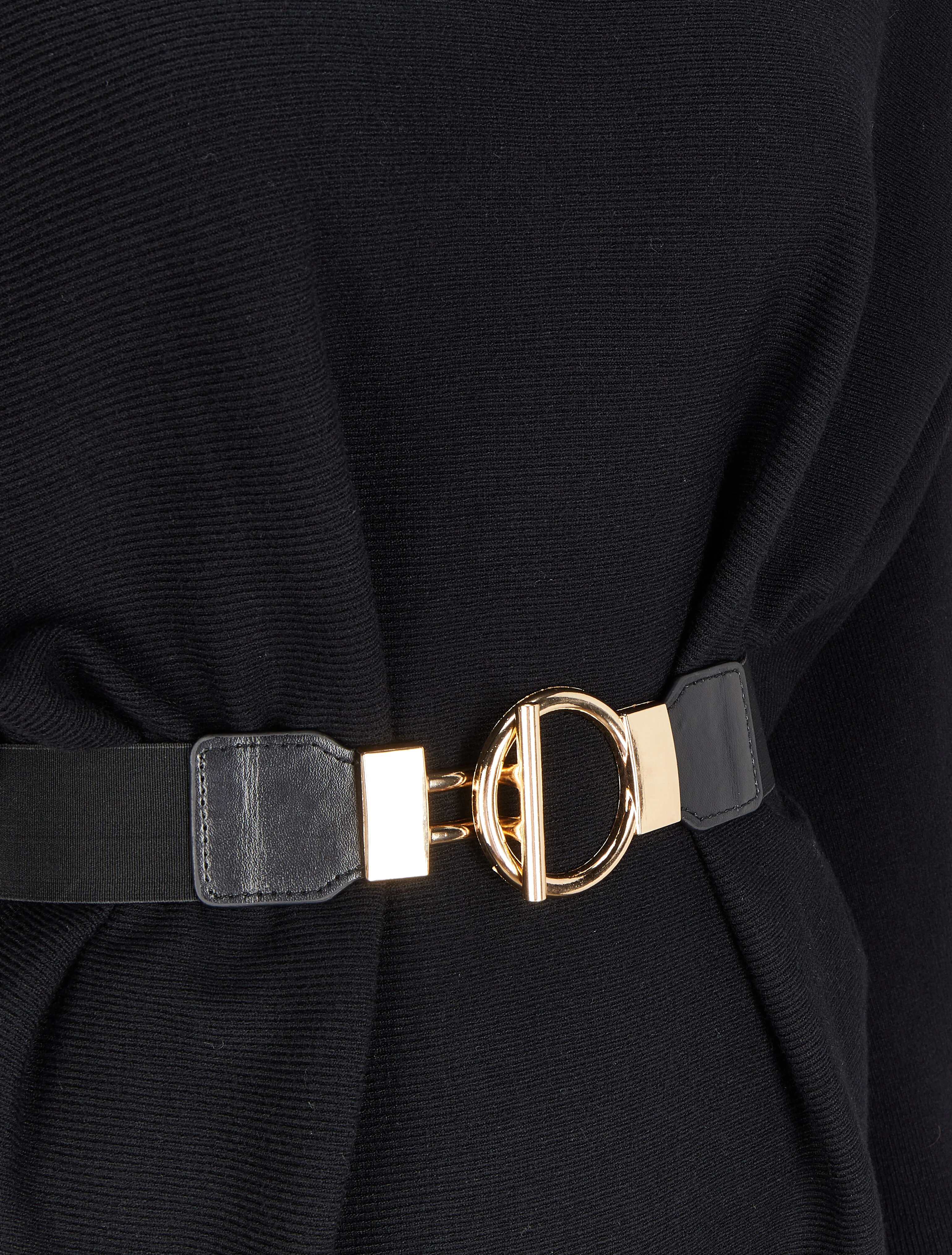 Tunique en maille à manches dolman et col bateau - Noir - Image 3