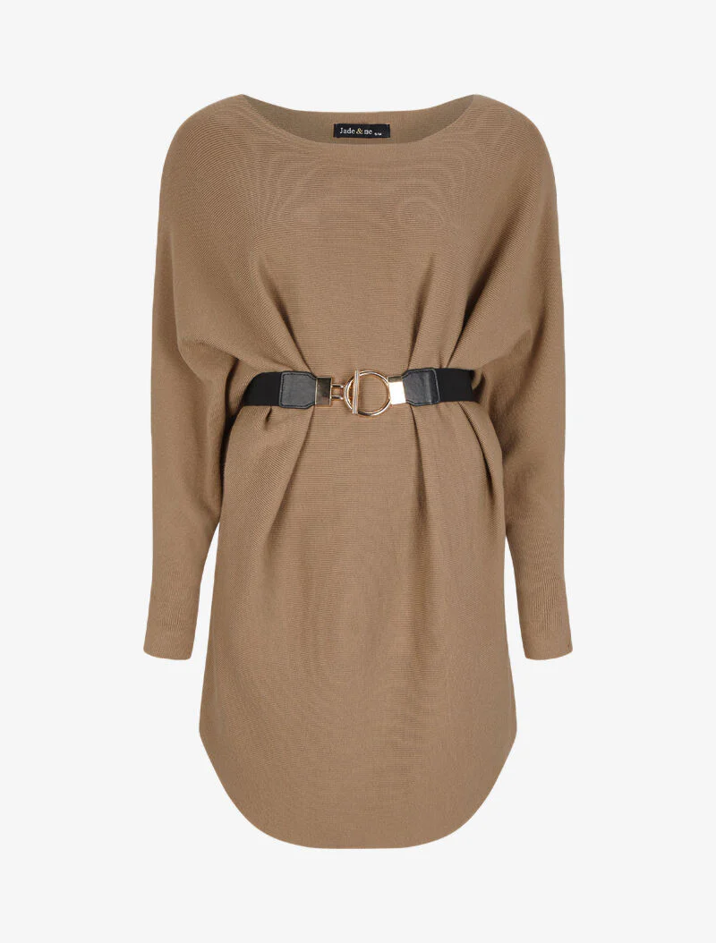 Tunique en maille à manches dolman et col bateau - Beige