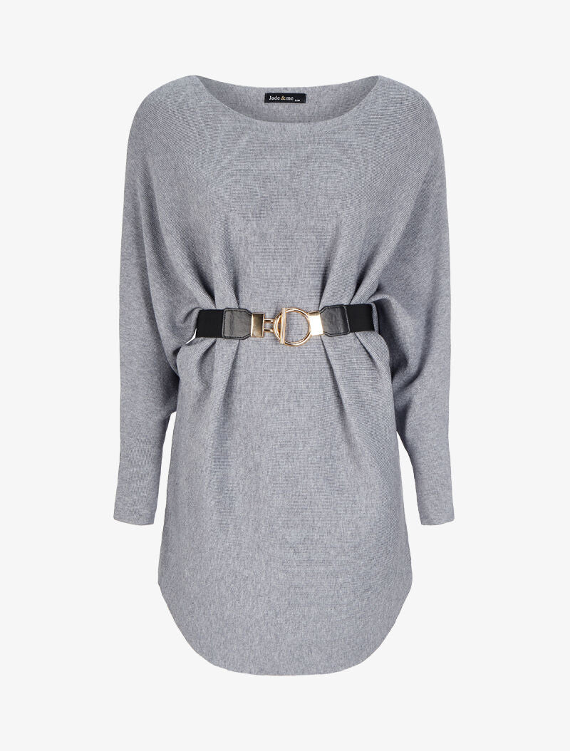 Tunique en maille à manches dolman et col bateau - Gris chiné
