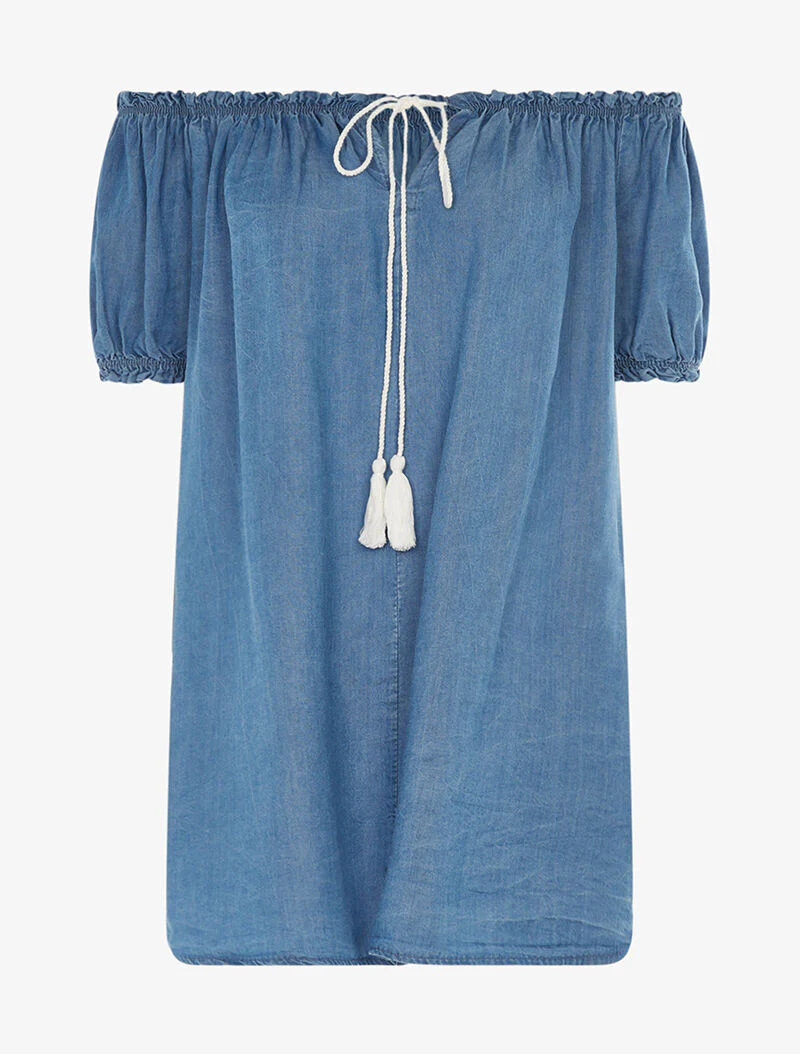Tunique encolure à cordon - denim