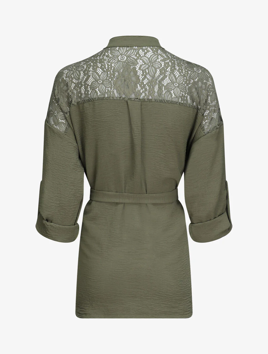 Tunique style chemise à détail dentelle - Kaki - Image 2